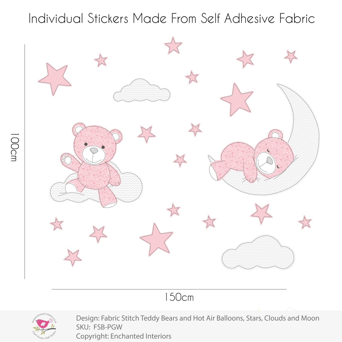 Teddy Bear Wall Stickers Pink