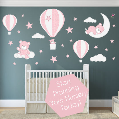 Teddy Bears & Balloons Wall Stickers Pink