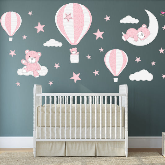 Teddy Bears & Balloons Wall Stickers Pink