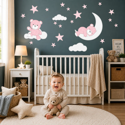 Teddy Bear Wall Stickers Pink