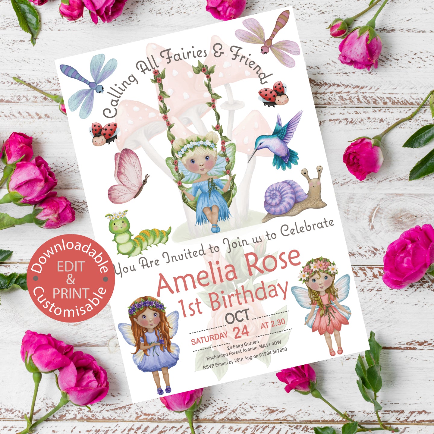 Fairy Swing Party Invite - Downloadable
