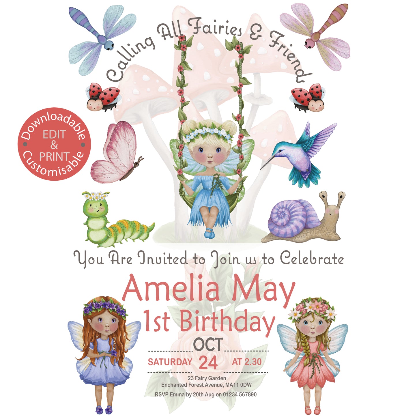 Fairy Swing Party Invite - Downloadable