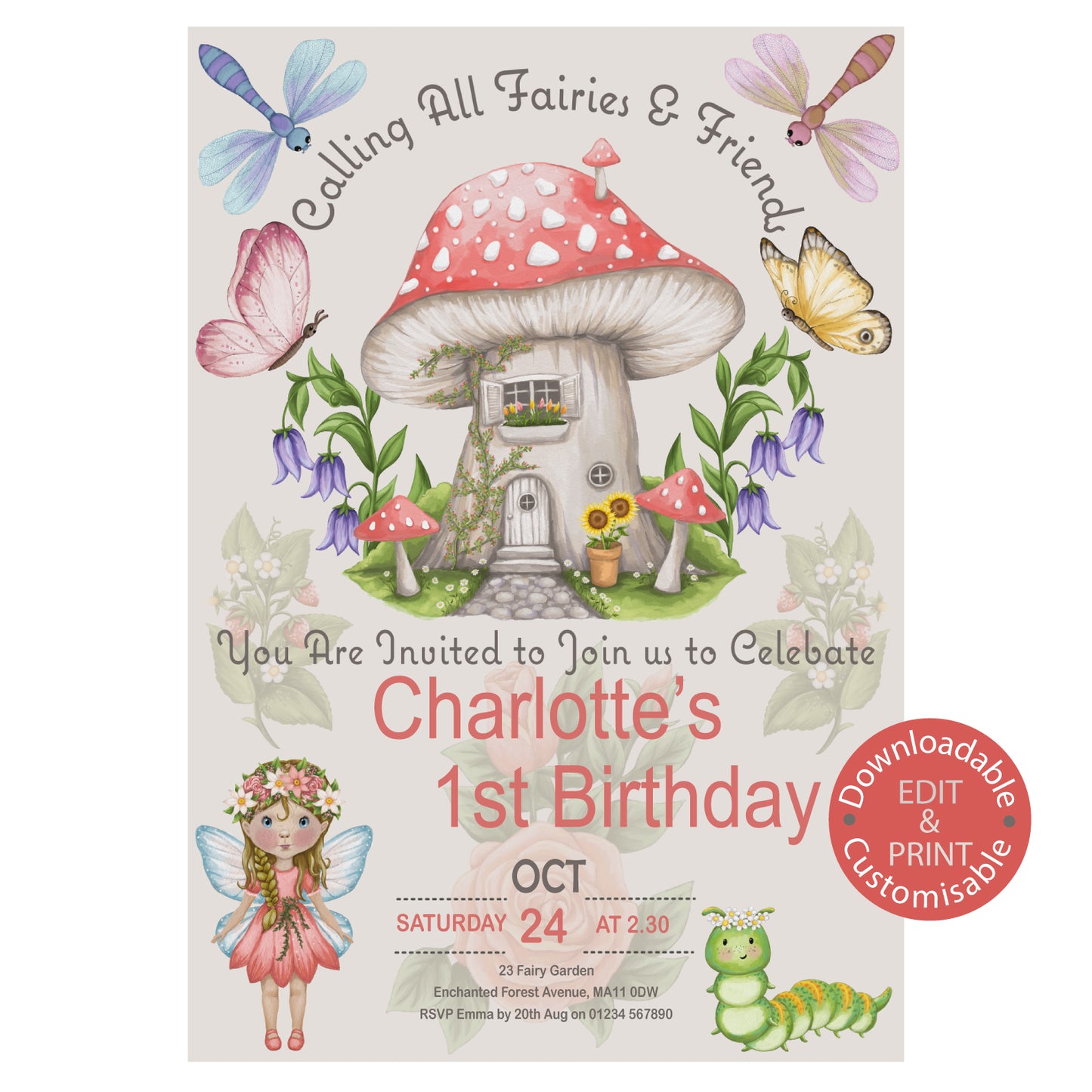Fairy's & Friends Birthday Invitation - Downloadable