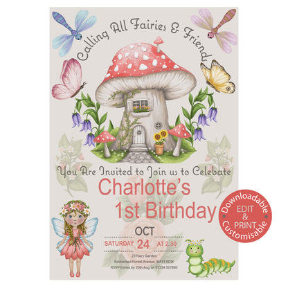 Fairy's & Friends Birthday Invitation - Downloadable