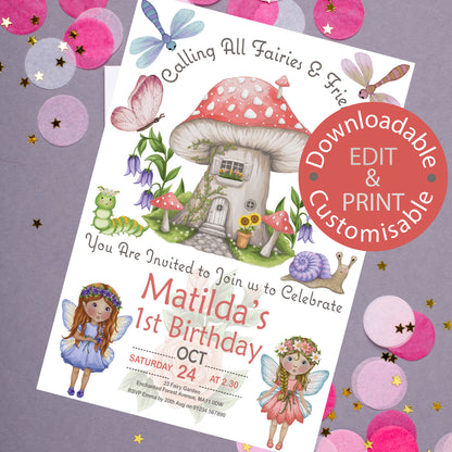 Fairy's & Friends Birthday Invitation - Downloadable