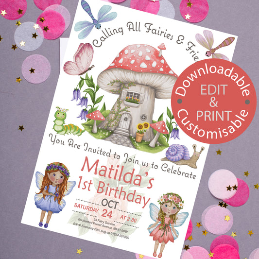 Fairy's & Friends Birthday Invitation - Downloadable