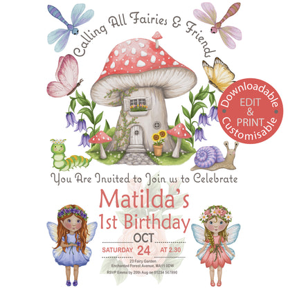 Fairy's & Friends Birthday Invitation - Downloadable