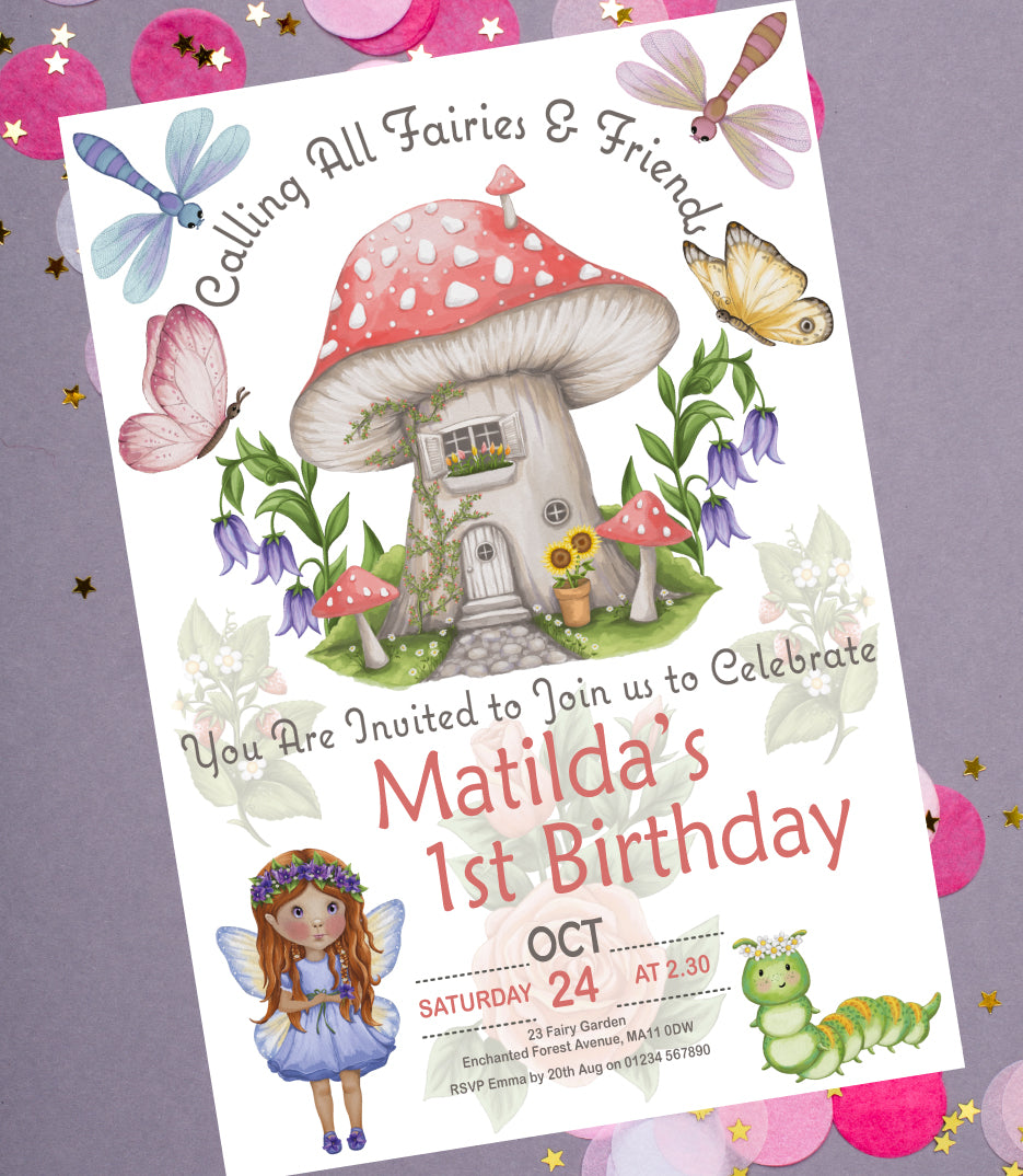 Flower Fairy Birthday Invitation - Downloadable