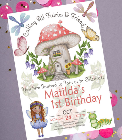 Flower Fairy Birthday Invitation - Downloadable