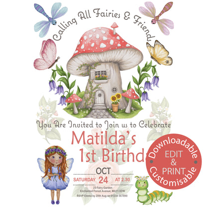 Flower Fairy Birthday Invitation - Downloadable