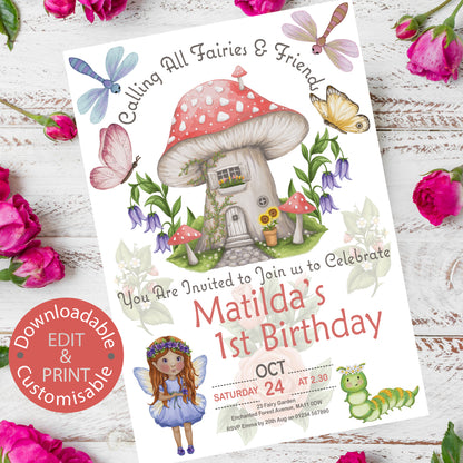 Flower Fairy Birthday Invitation - Downloadable