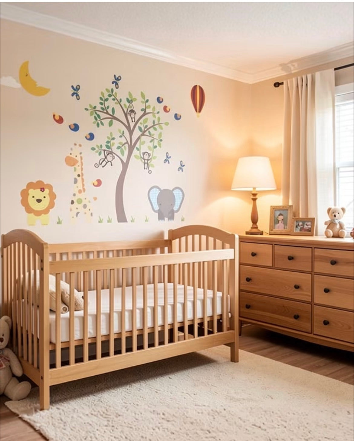 Jungle Wall Stickers Sleeping Moon and Hot Air Balloon