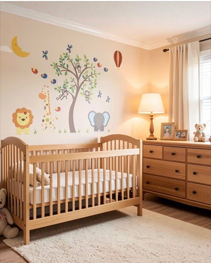 Jungle Wall Stickers Sleeping Moon and Hot Air Balloon
