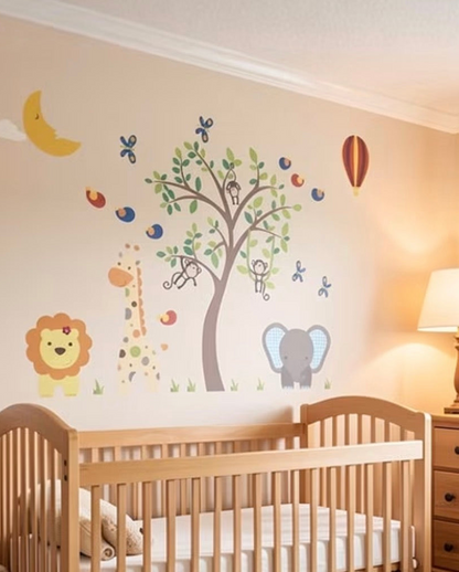 Jungle Wall Stickers Sleeping Moon and Hot Air Balloon