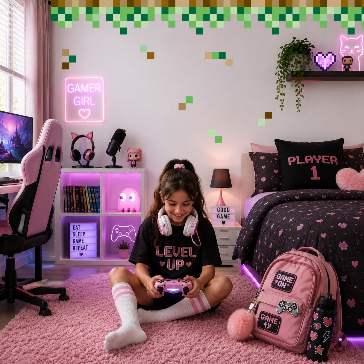 Pixel Border & Letters Wall Stickers