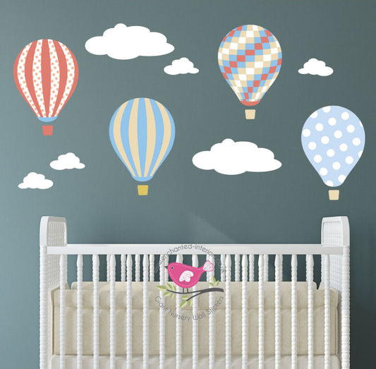 Hot Air Balloons & Clouds Wall Stickers, Unisex