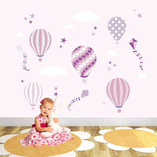 Hot Air Balloons and Kites Girls Nursery Wall Stickers
