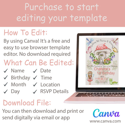 Flower Fairy Birthday Invitation - Downloadable