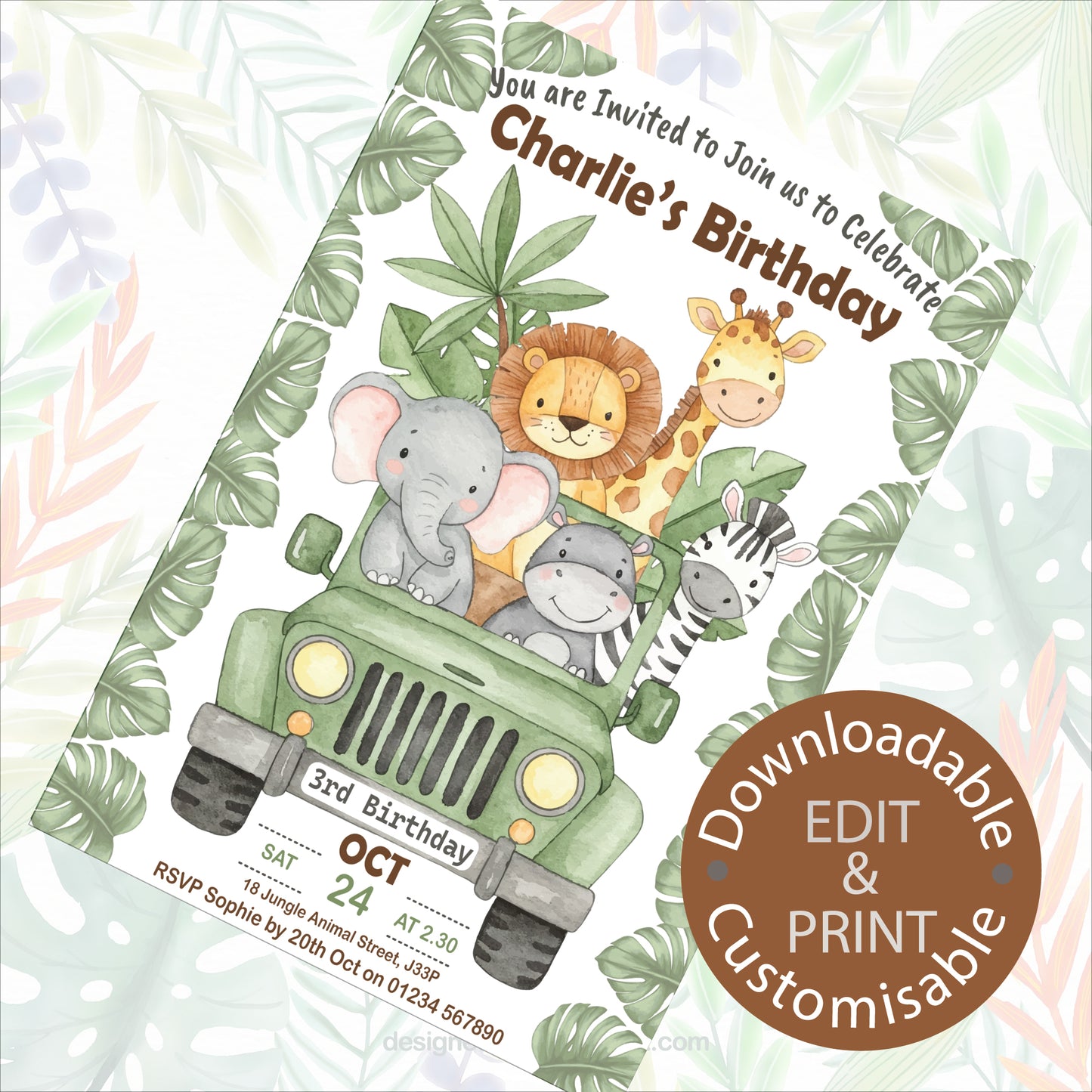 Jungle Jeep Party Invite - Downloadable