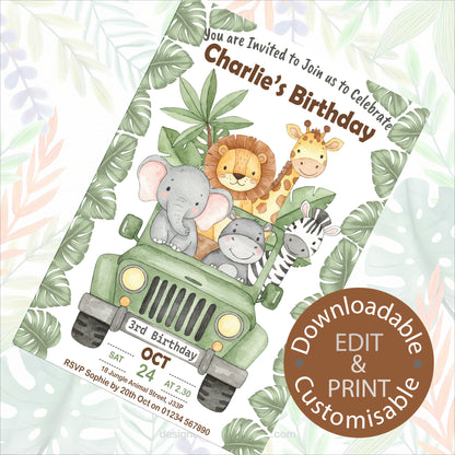 Jungle Jeep Party Invite - Downloadable