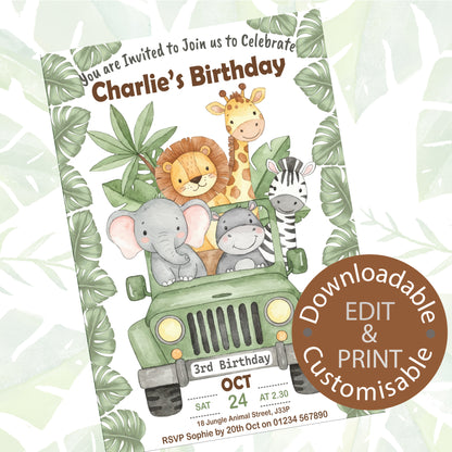 Jungle Jeep Party Invite - Downloadable
