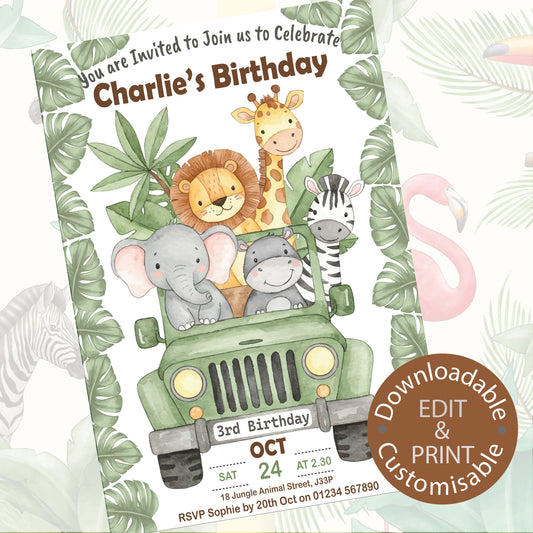 Jungle Jeep Party Invite - Downloadable