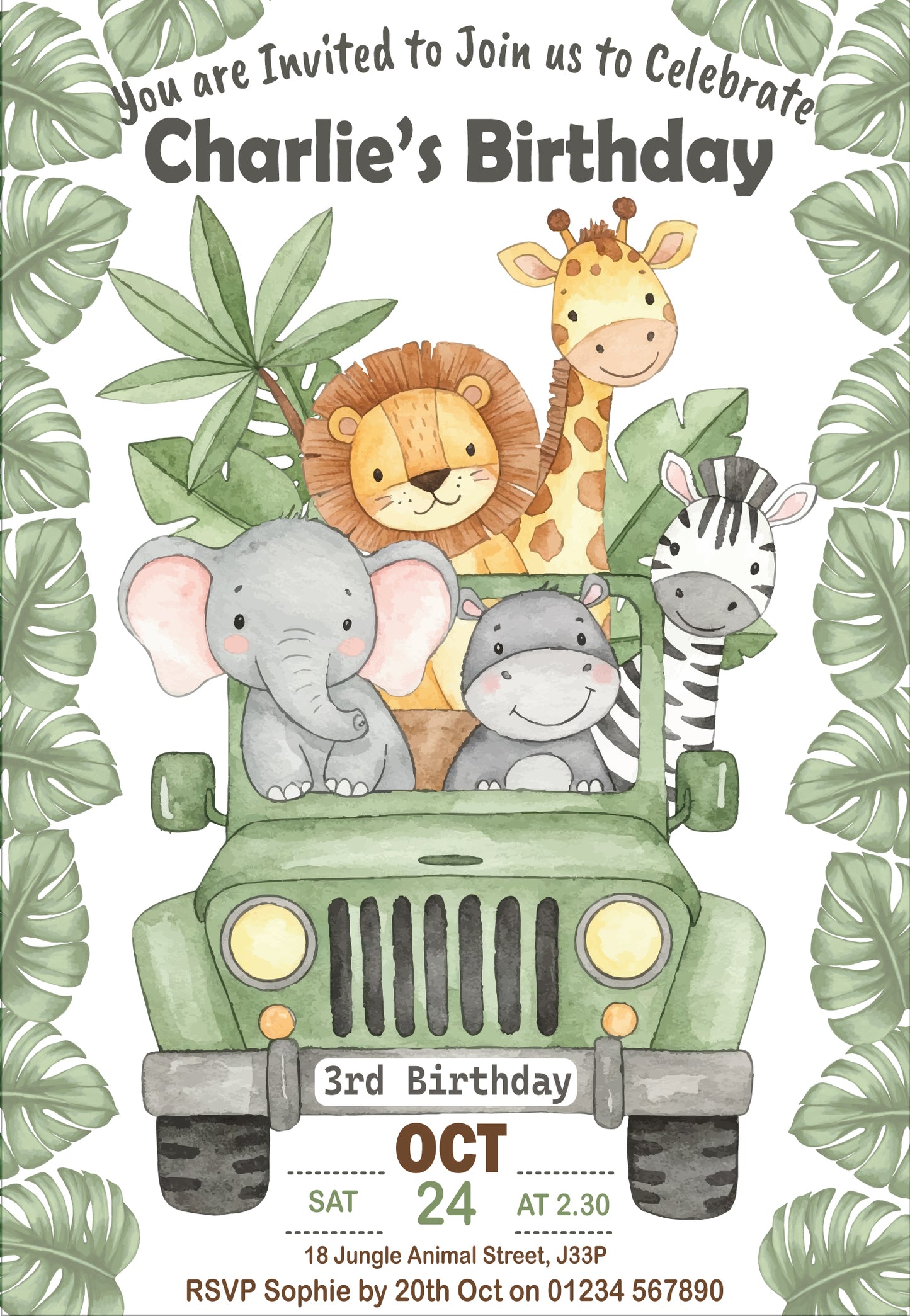 Jungle Jeep Party Invite - Downloadable