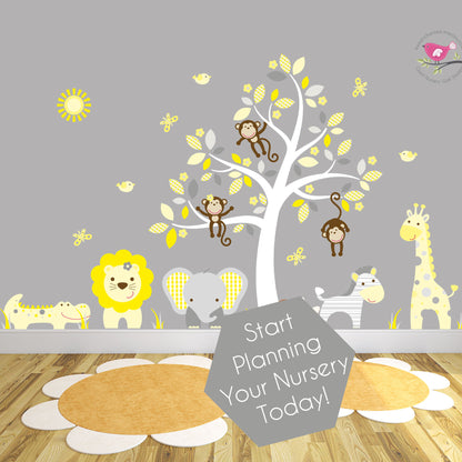 Jungle Nursery Wall Stickers in Yellow and Grey