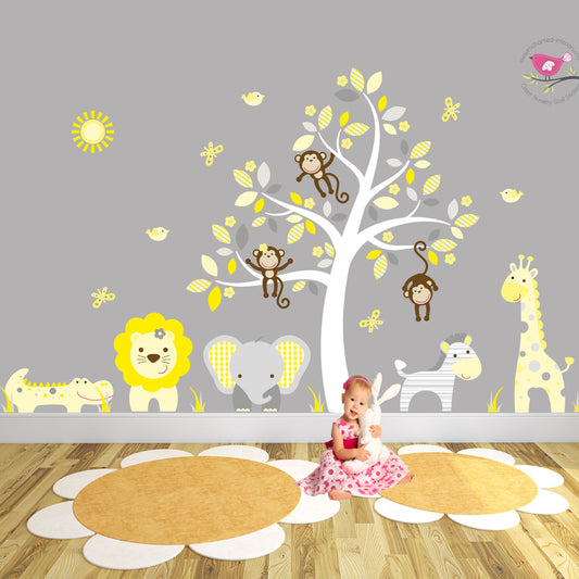 Jungle Nursery Wall Stickers in Yellow and Grey