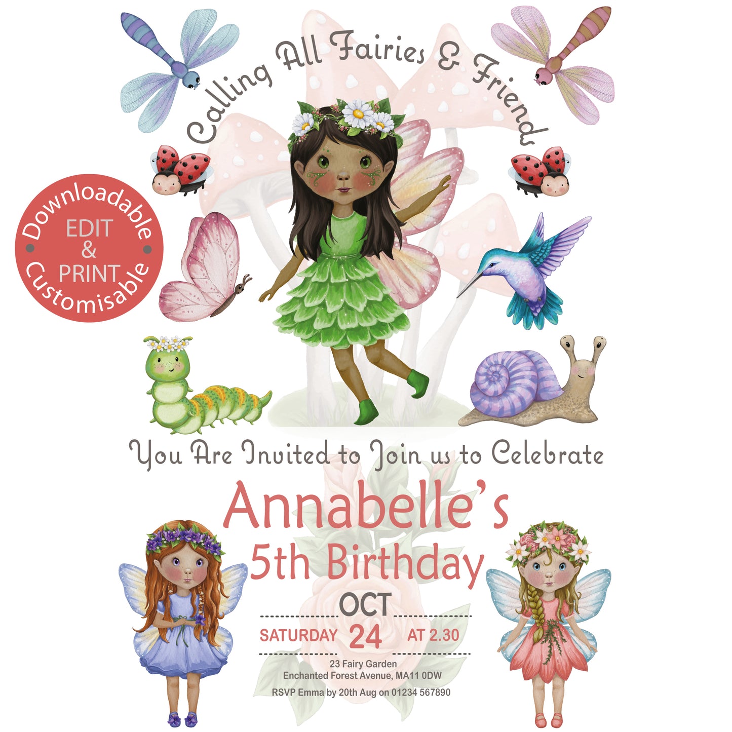 Fairy Party Invite - Downloadable