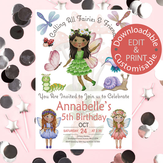 Fairy Party Invite - Downloadable
