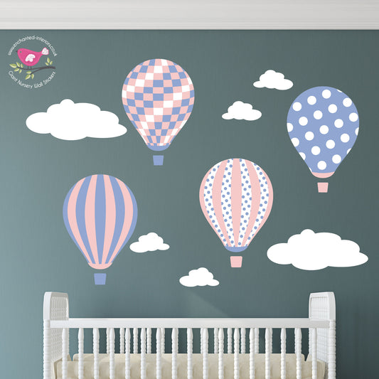 Girls Balloons and Clouds Wall Stickers