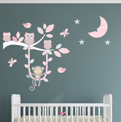 Monkey Owl Branch Wall Decals