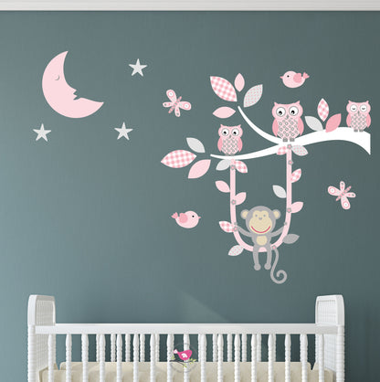 Monkey Owl Branch Wall Decals
