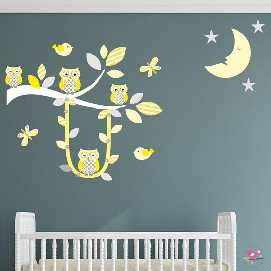Swinging Owl Branch Wall Stickers