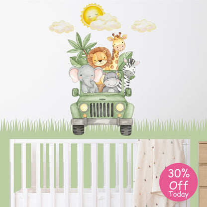 Safari Jeep Wall Stickers in Watercolour