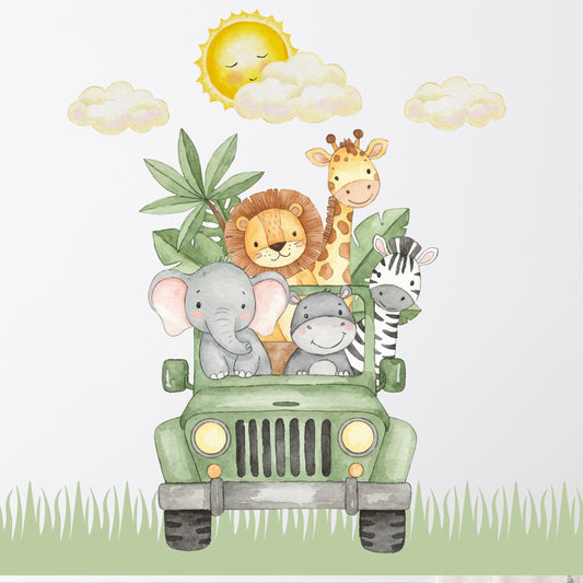Safari Jeep Wall Stickers in Watercolour