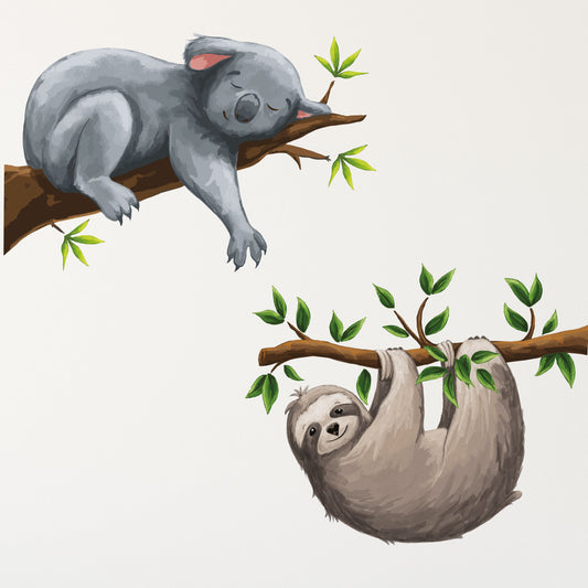 Sloth & Koala Branch Wall Stickers Watercolour