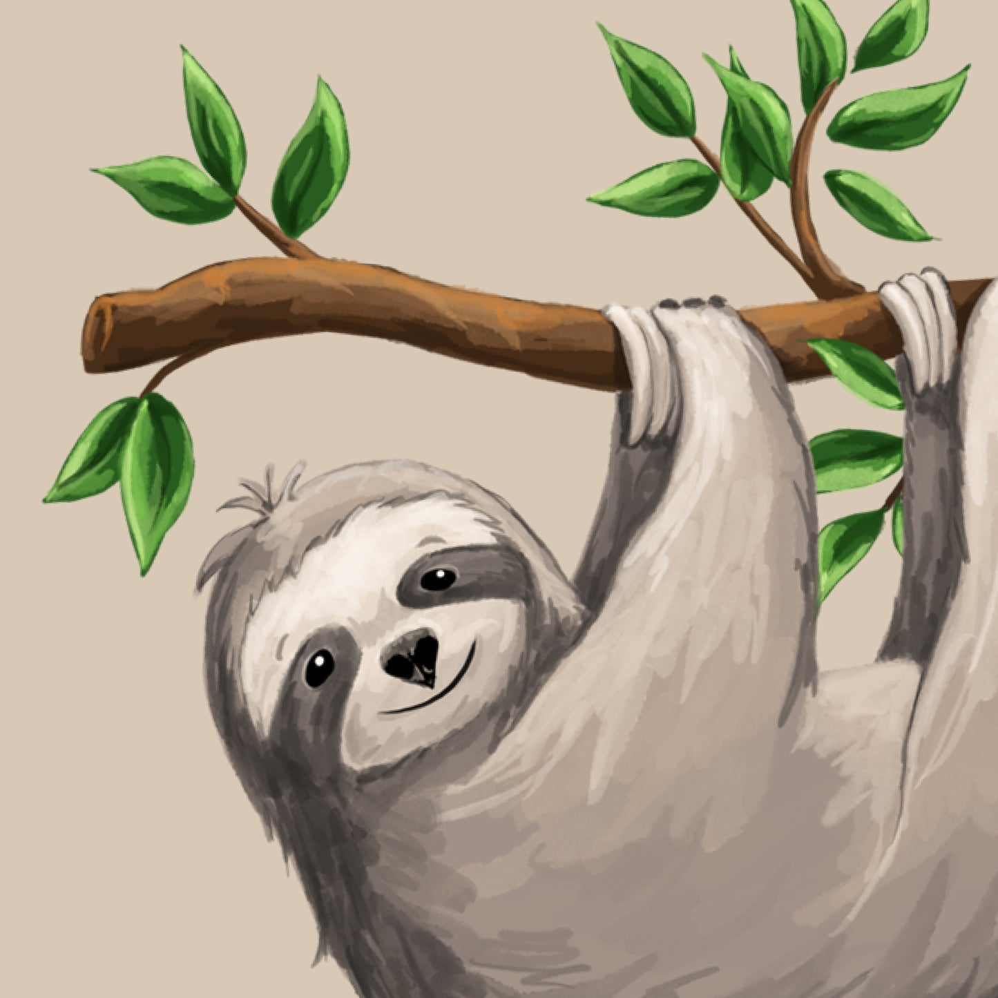 Safari Animal Wall Stickers Watercolour Sloth Branch