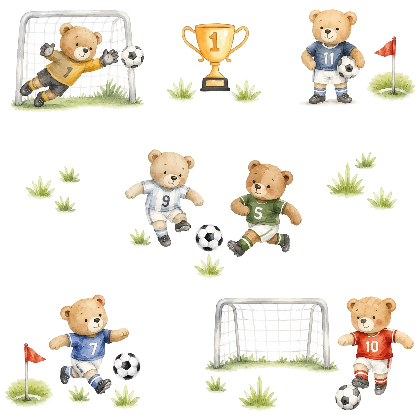 Footballer Wall Stickers with Teddy Bears