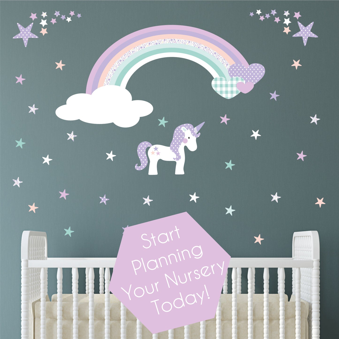 Unicorn Rainbow Hearts & Stars Nursery Wall Sticker