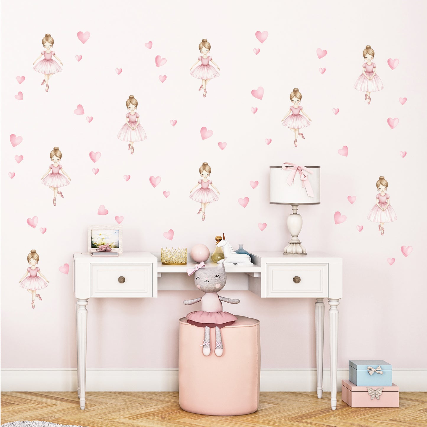 Ballerina Wall Stickers with Pink Hearts