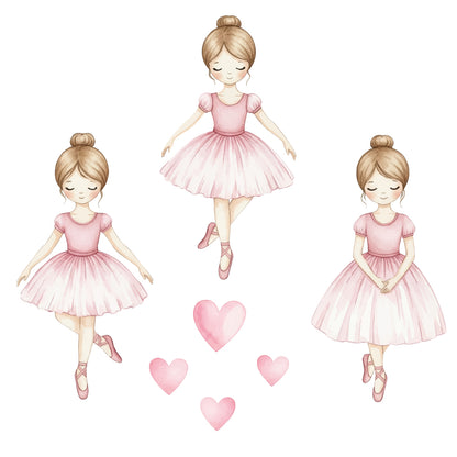 Ballerina Wall Stickers with Pink Hearts