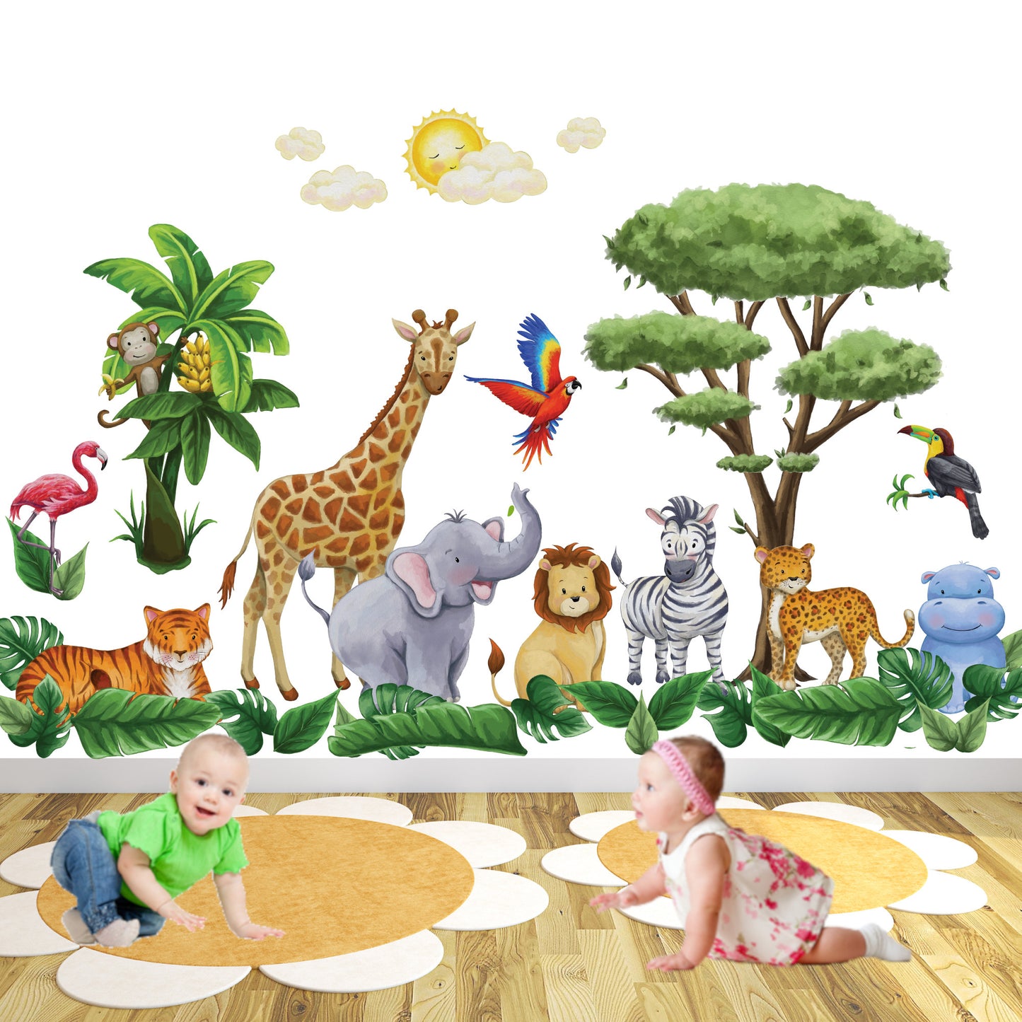 Deluxe Safari Animal Wall Stickers Watercolour