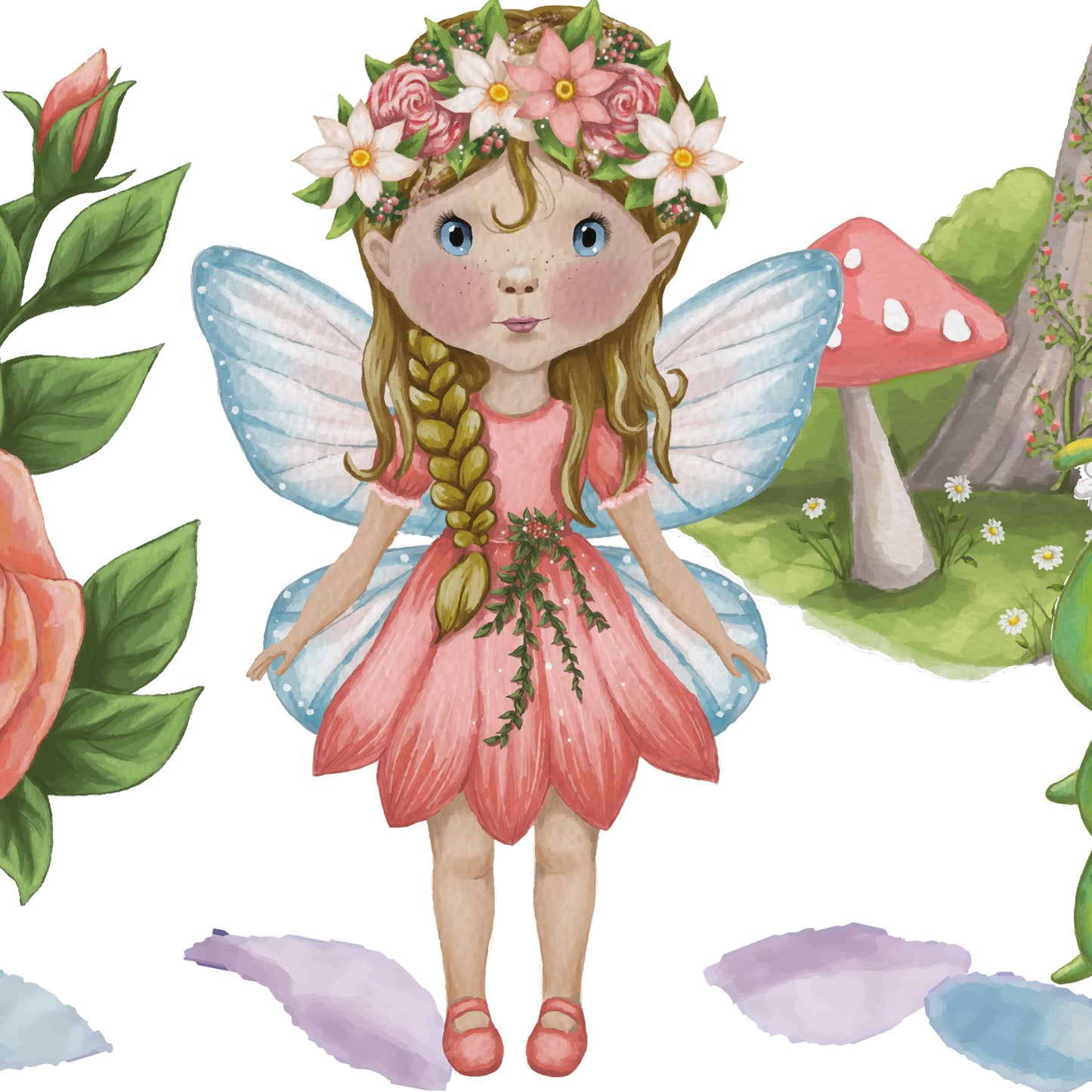 Flower Fairy, Mushroom Home & Dragon Wall Stickers