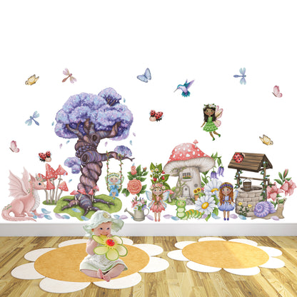 Deluxe Flower Fairy Magical Tree & Mushroom Home Wall Stickers