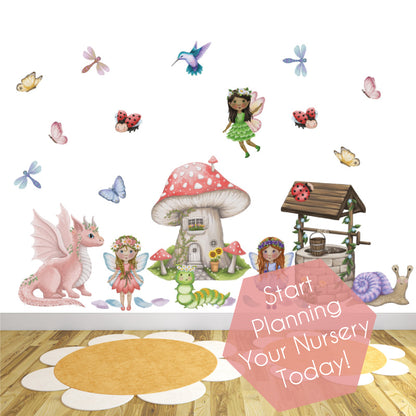 Flower Fairy, Mushroom Home & Dragon Wall Stickers