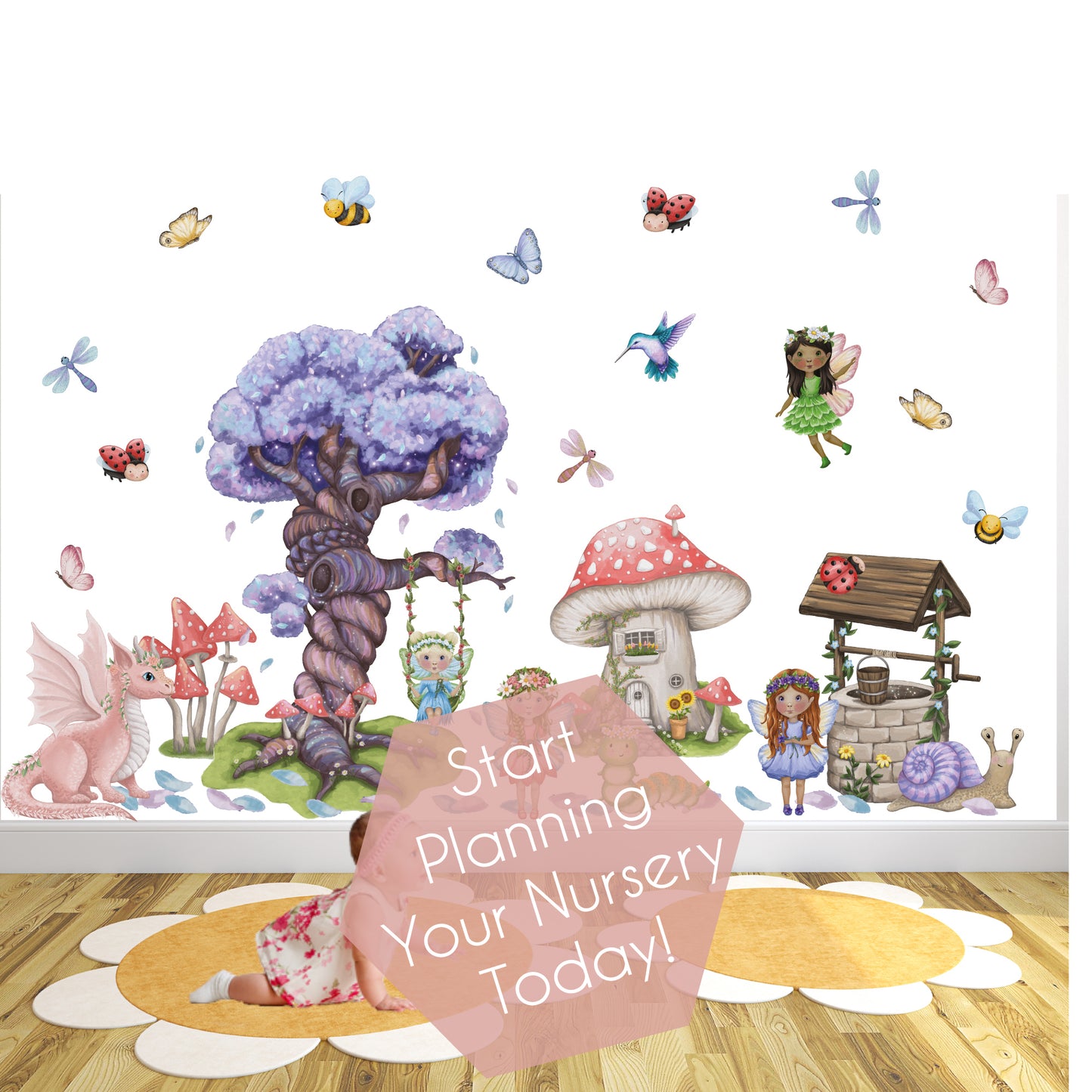 Flower Fairy Magical Tree & Wishing Well Wall Stickers
