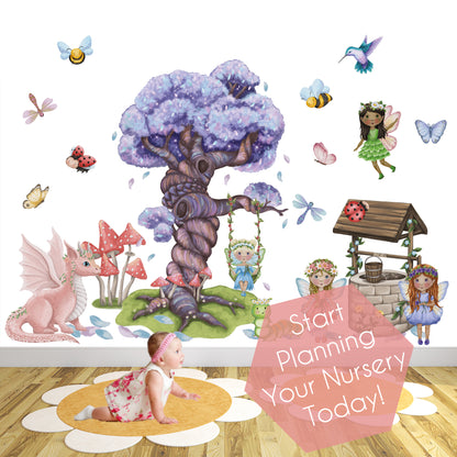 Flower Fairy Magical Tree & Mushroom Home Wall Stickers