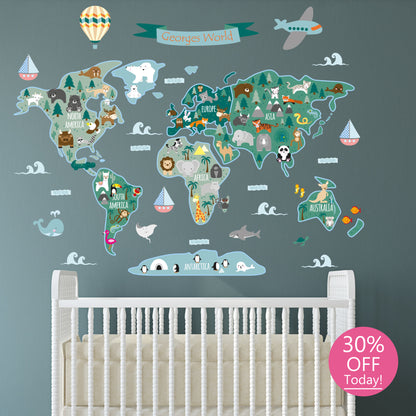 Children's Personalised Map of The World Wall Sticker
